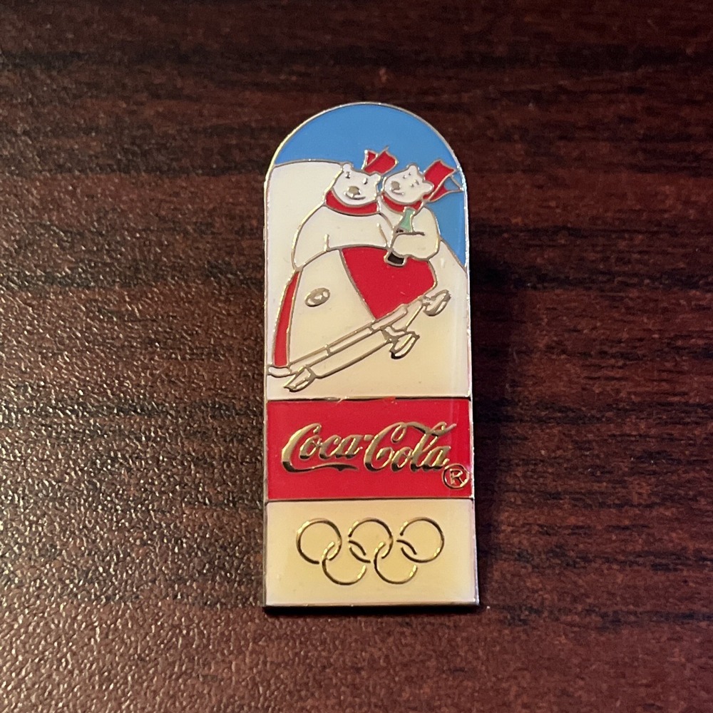 Vintage Coca-Cola Olympics Polar Bear Bob Sled Sports Lapel Hat Pin